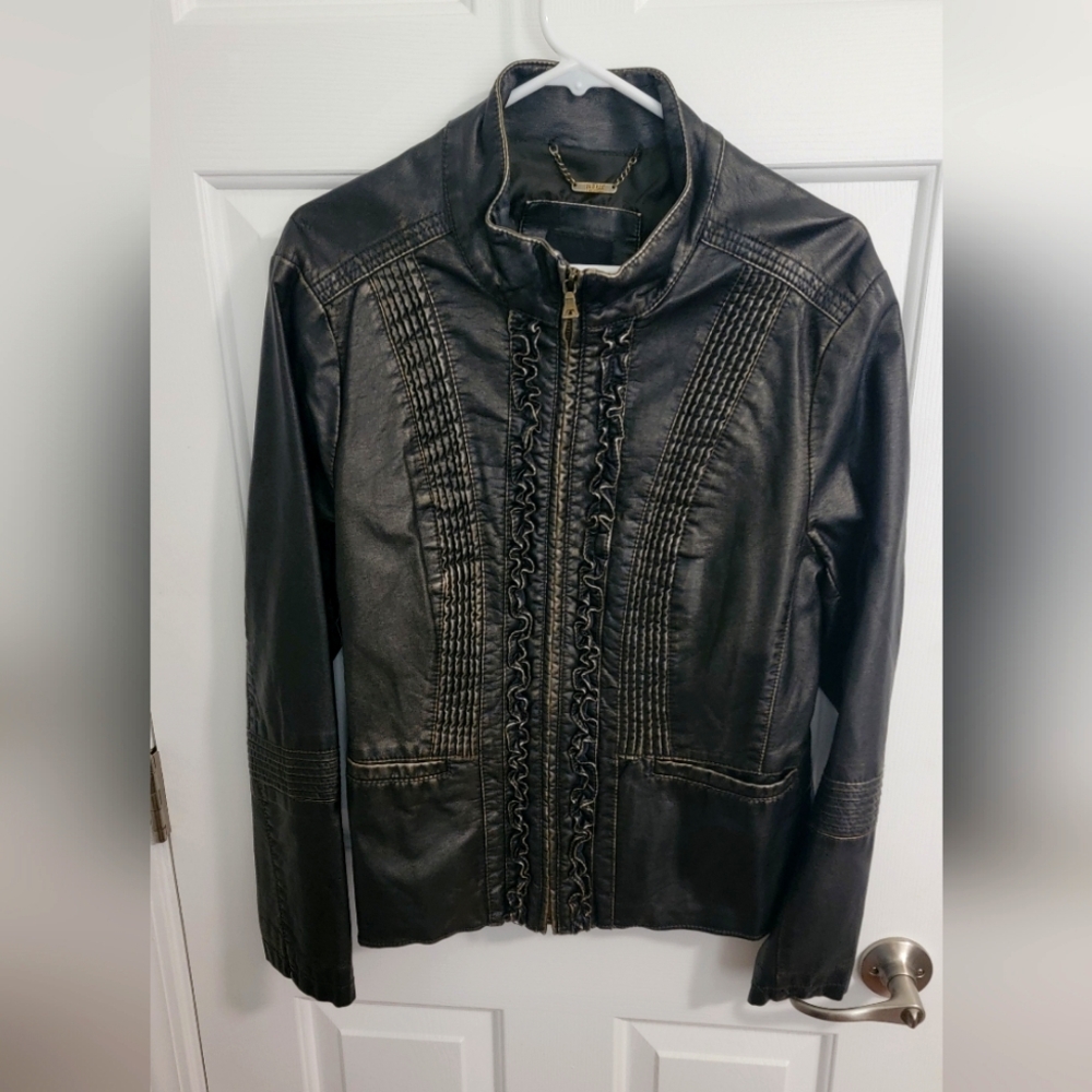 Womens Distressed Faux Leather Jacket